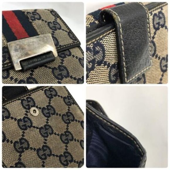 Authentic GUCCI Bifold Wallet Card Coin Case Purse Brown Navy With Box - Picture 10 of 10